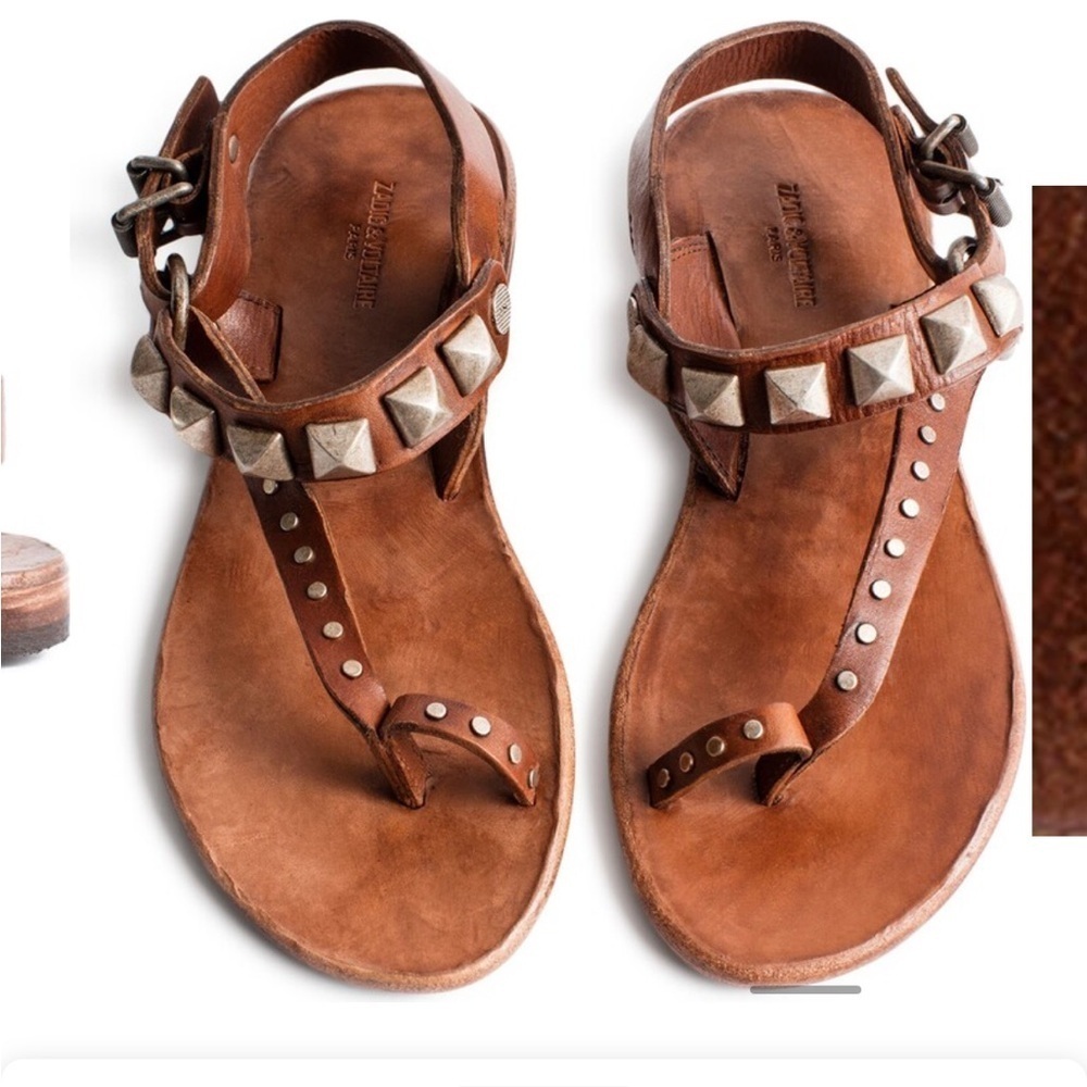 Zadig and Voltaire Riot Leather Embellished Sandal MARRON Brown Sz 38 US 7 NEW